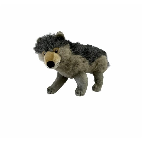K&M International Grey Wolf Stuffed Animal 18" Long Plush Standing Vintage - Picture 1 of 5